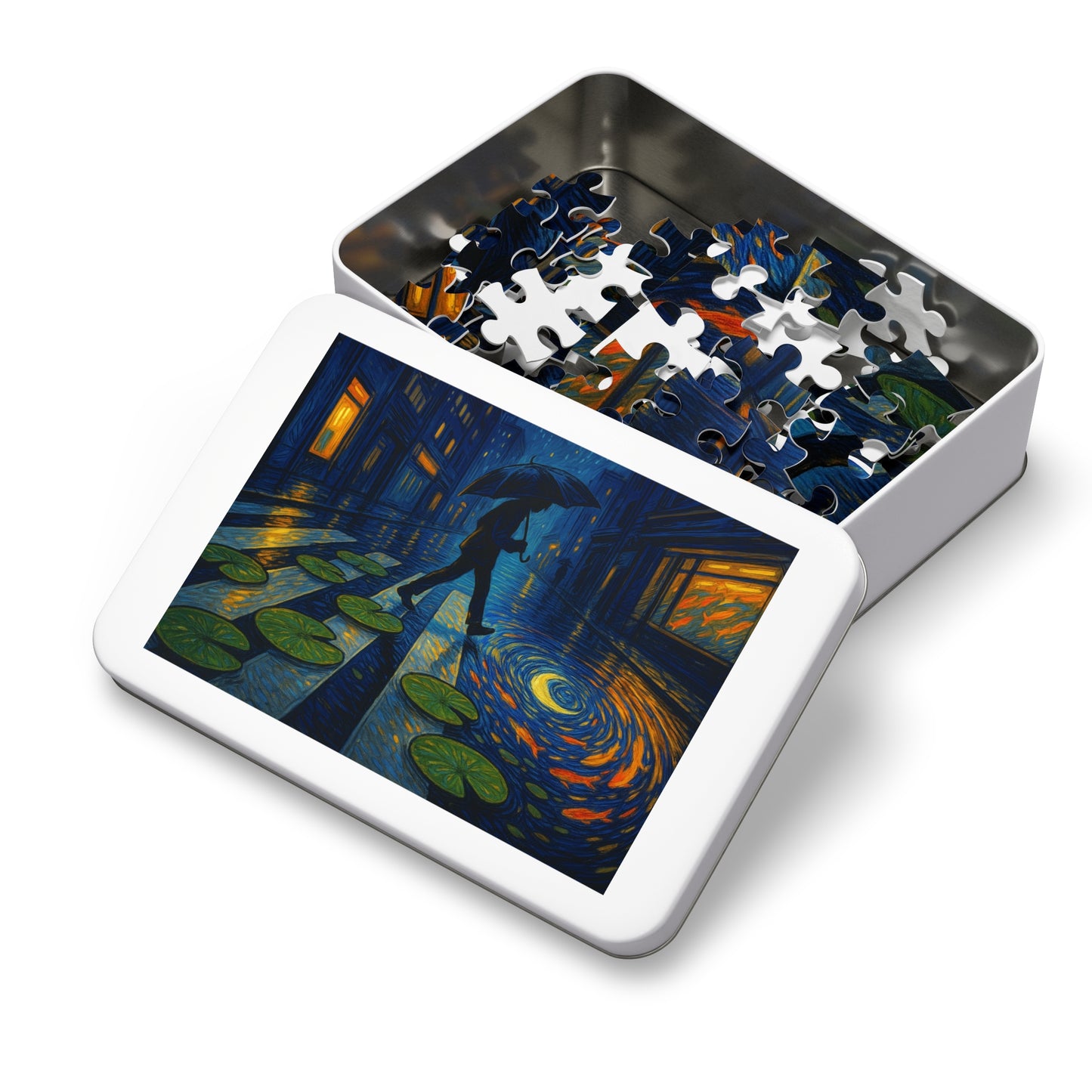 Starry Crosswalk of Lilies: A Surreal Night in the City