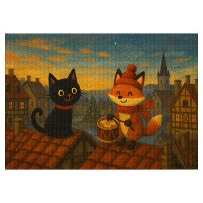 Little Black Cat Journeys: Rooftop Patrol at Dusk