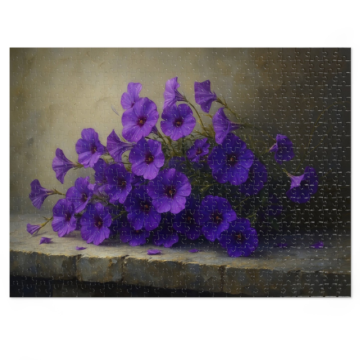 Violet Cascade: Petunias on Cold Stone