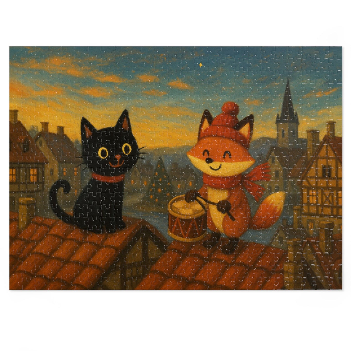 Little Black Cat Journeys: Rooftop Patrol at Dusk