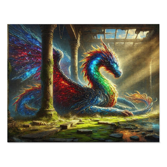 The Luminous Warden: A Dragon Resting Beneath Ruined Skies