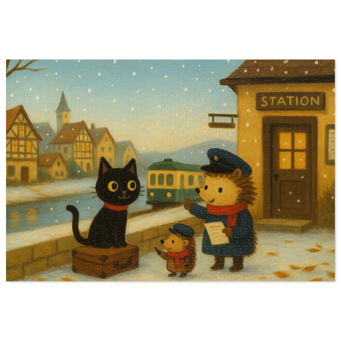 Little Black Cat Journeys: First Snow Departure at Hilltop Station