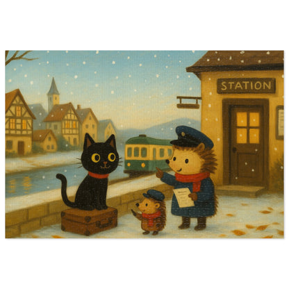 Little Black Cat Journeys: First Snow Departure at Hilltop Station