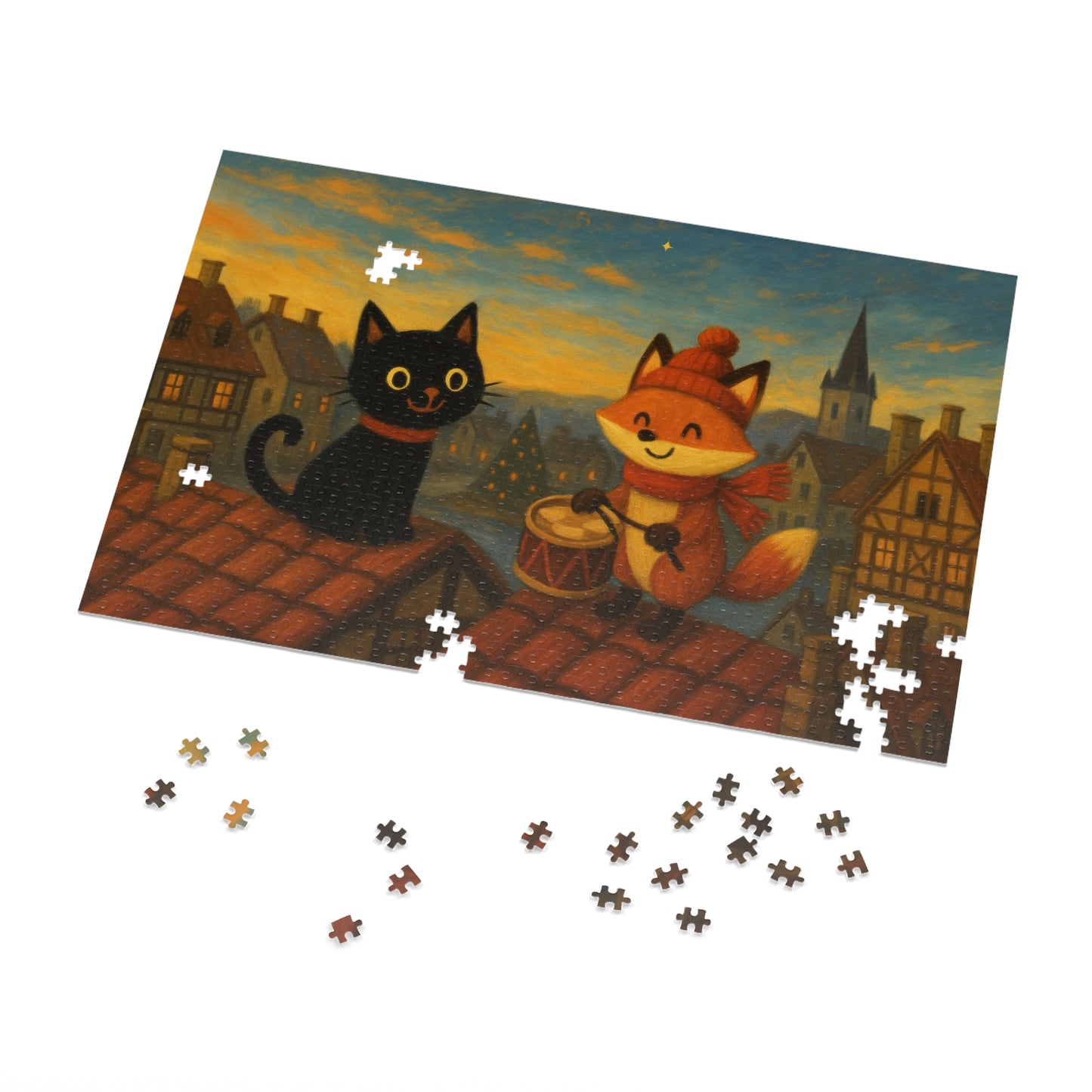 Little Black Cat Journeys: Rooftop Patrol at Dusk