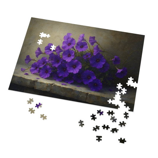 Violet Cascade: Petunias on Cold Stone