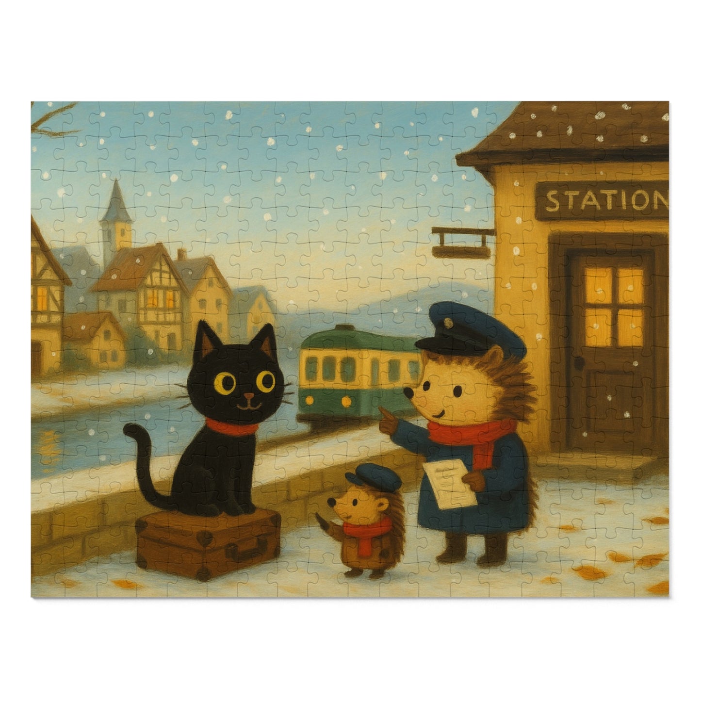Little Black Cat Journeys: First Snow Departure at Hilltop Station