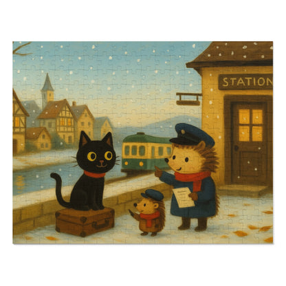 Little Black Cat Journeys: First Snow Departure at Hilltop Station