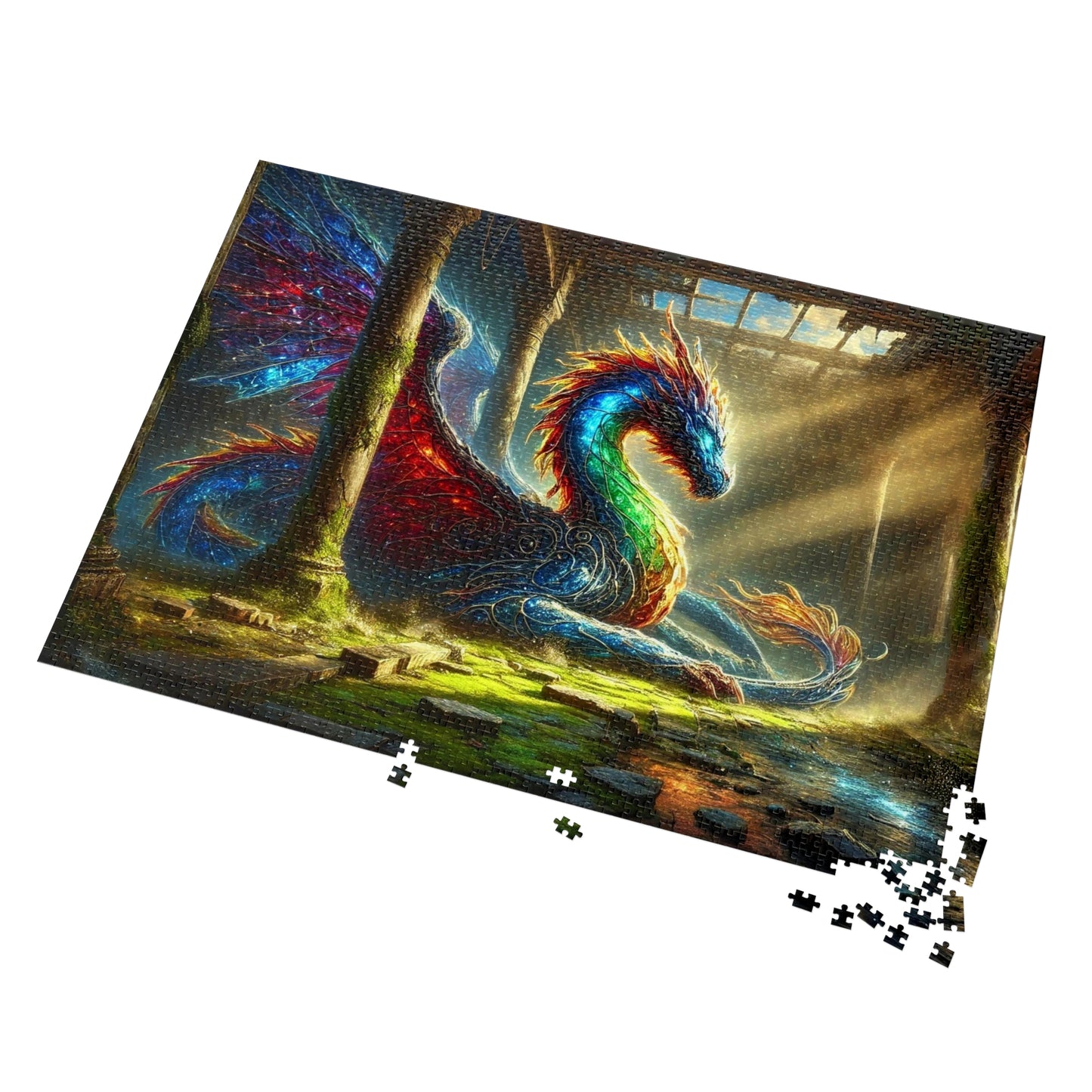 The Luminous Warden: A Dragon Resting Beneath Ruined Skies