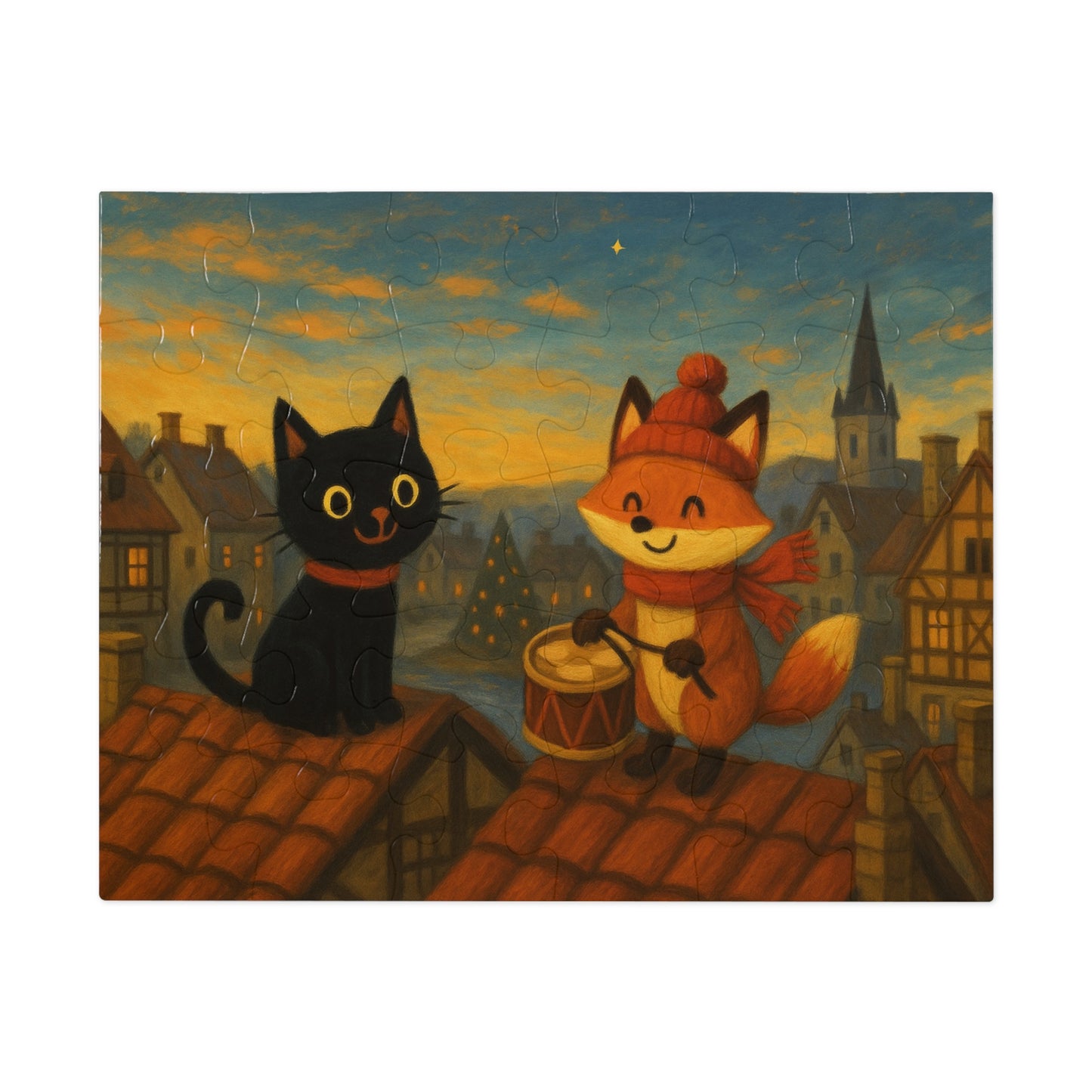 Little Black Cat Journeys: Rooftop Patrol at Dusk