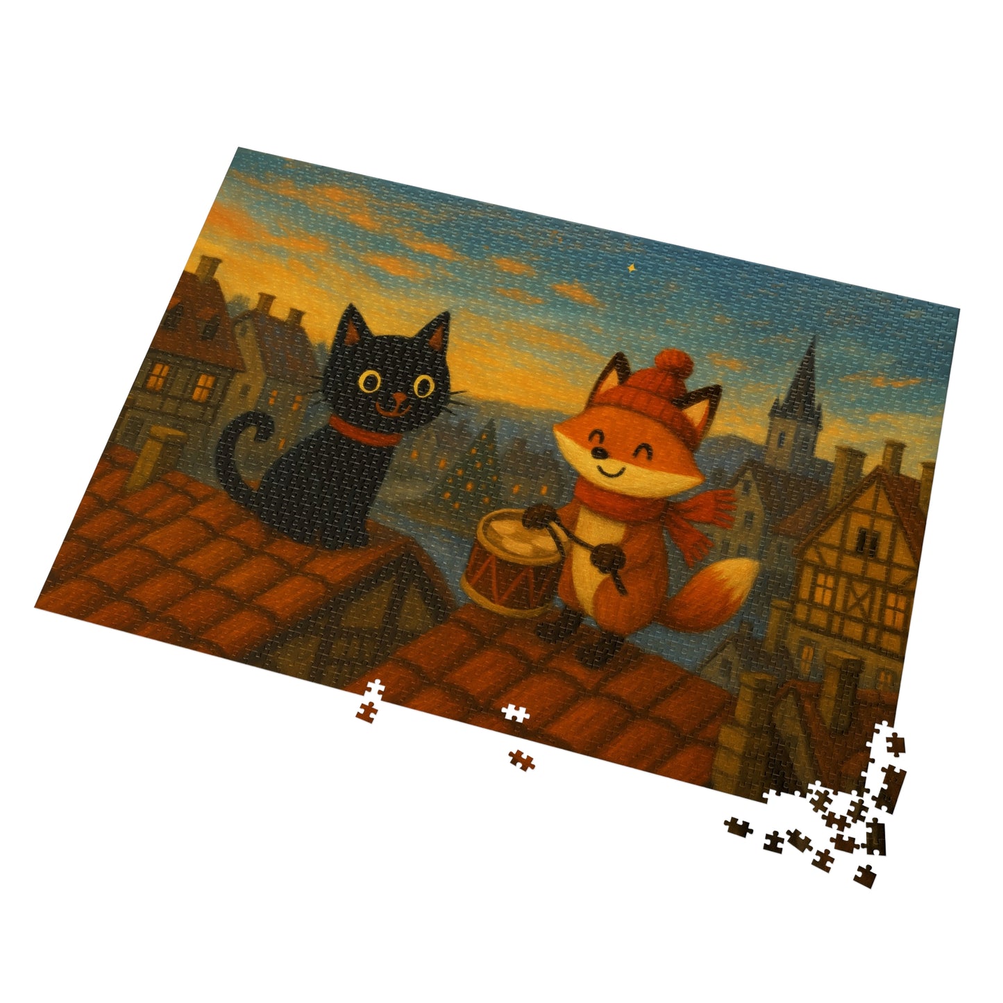 Little Black Cat Journeys: Rooftop Patrol at Dusk
