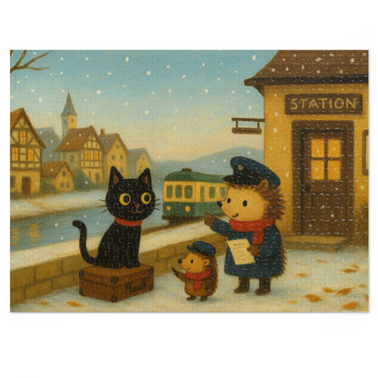 Little Black Cat Journeys: First Snow Departure at Hilltop Station