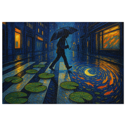 Starry Crosswalk of Lilies: A Surreal Night in the City