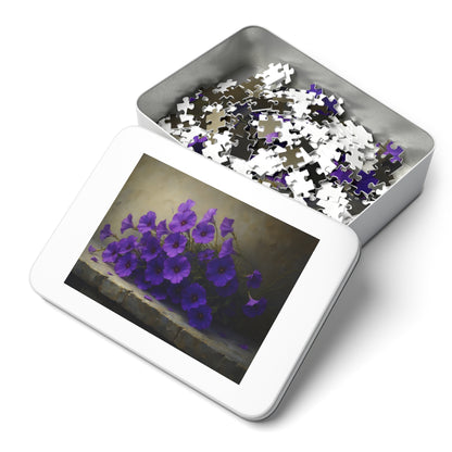 Violet Cascade: Petunias on Cold Stone