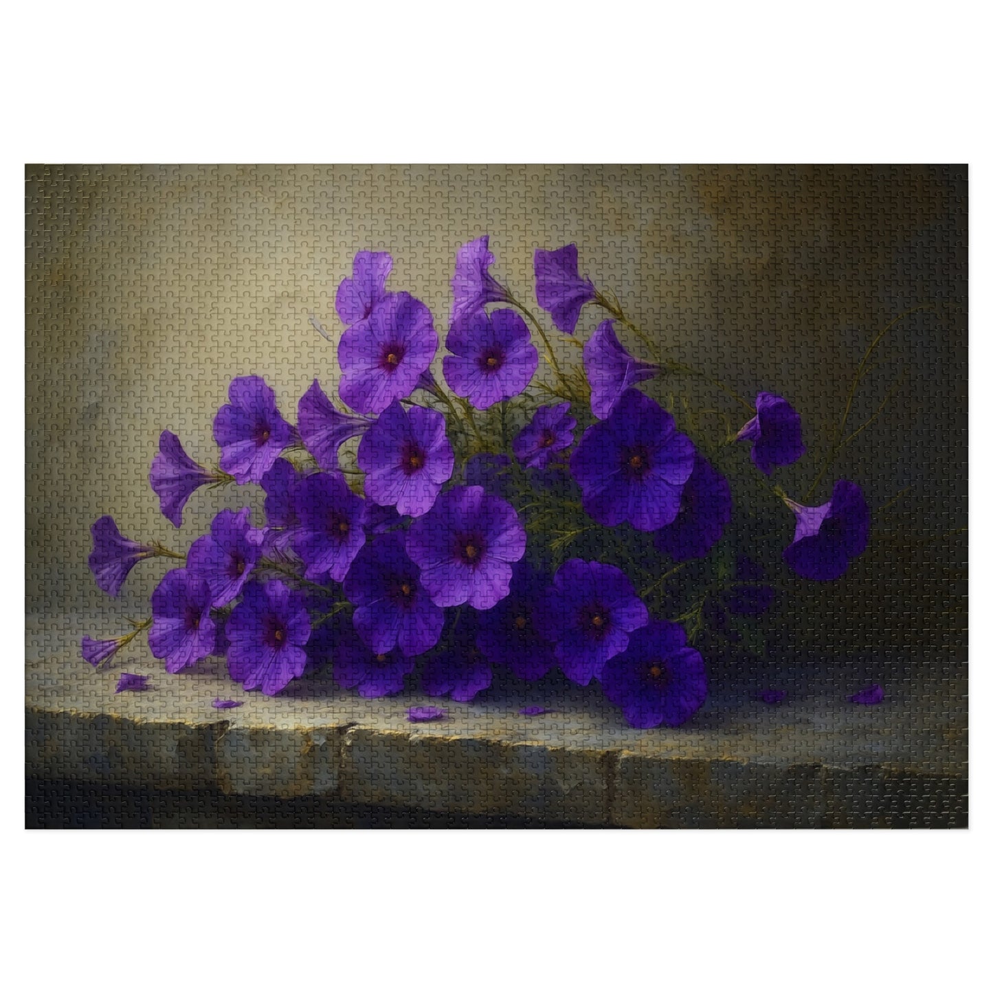 Violet Cascade: Petunias on Cold Stone