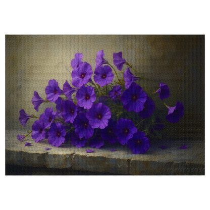 Violet Cascade: Petunias on Cold Stone