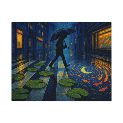 Starry Crosswalk of Lilies: A Surreal Night in the City