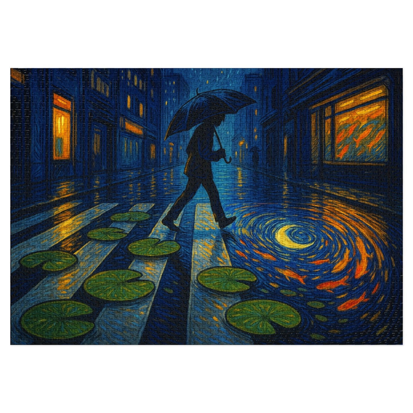 Starry Crosswalk of Lilies: A Surreal Night in the City