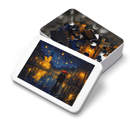 Two Beneath a Red Umbrella — Moonlit Old Town