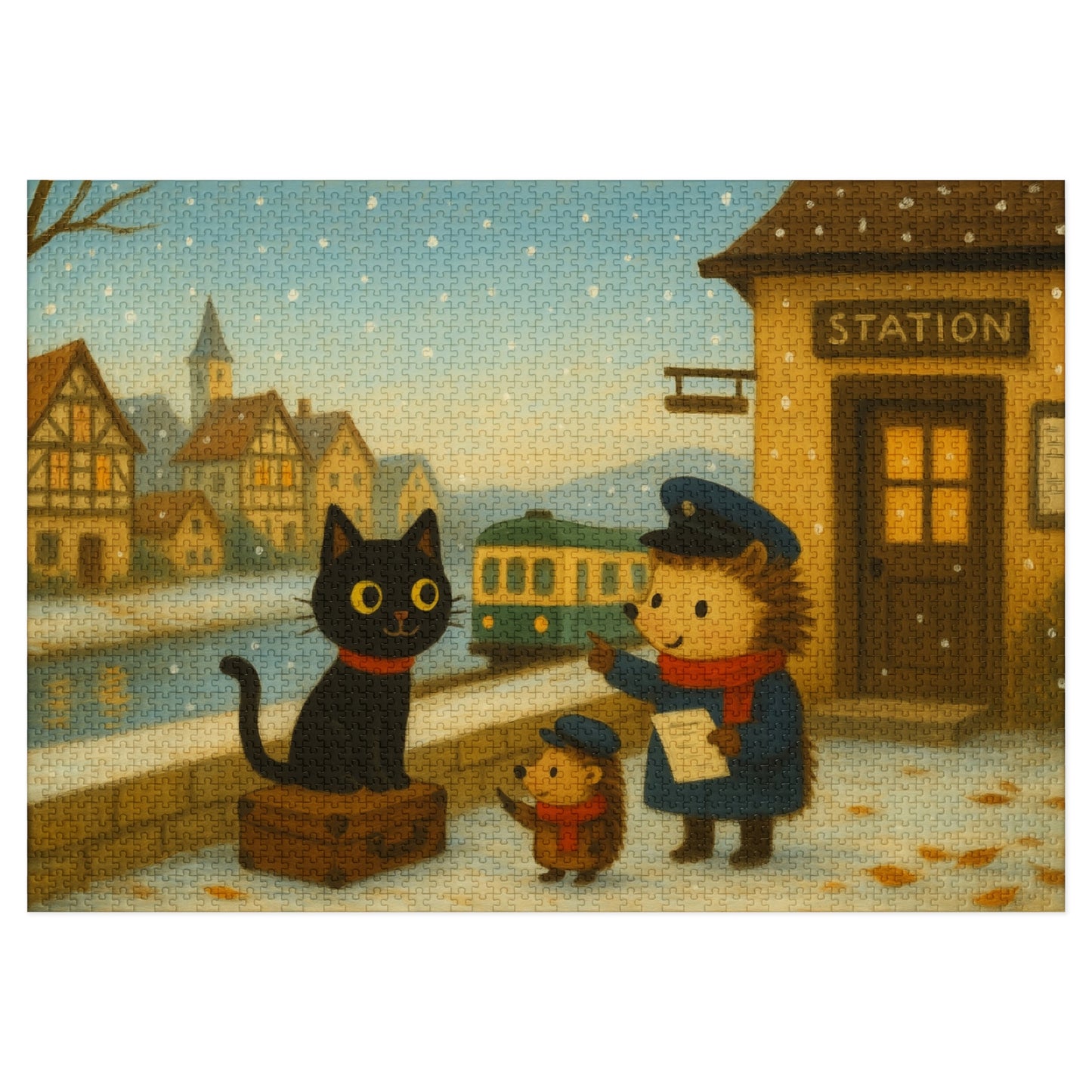 Little Black Cat Journeys: First Snow Departure at Hilltop Station