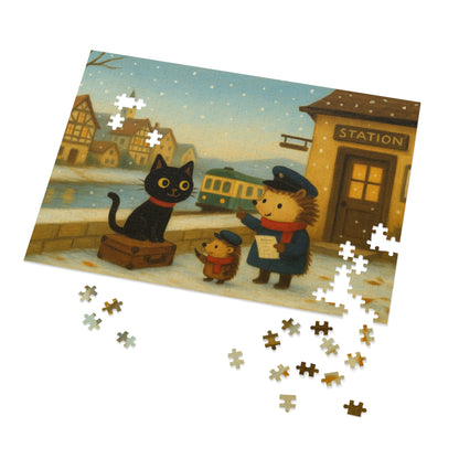 Little Black Cat Journeys: First Snow Departure at Hilltop Station