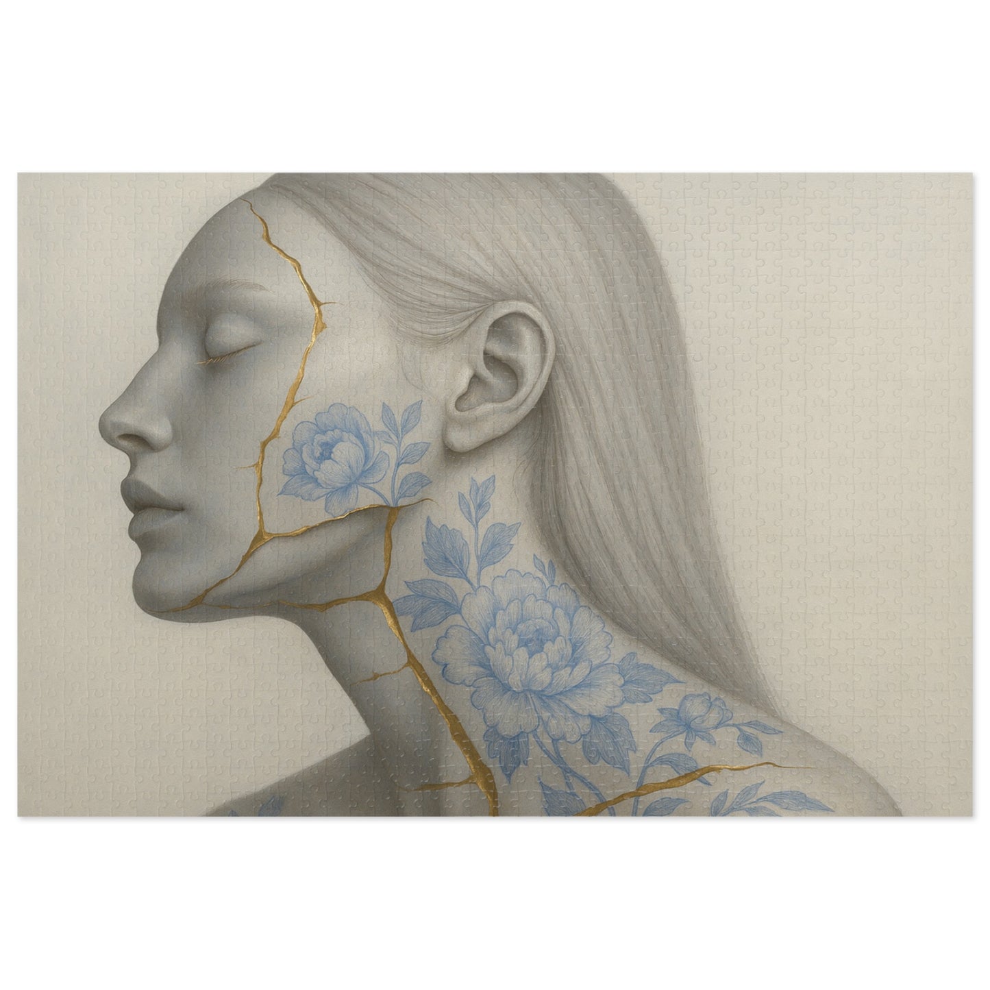 Porcelain Reverie: Kintsugi Peony Profile